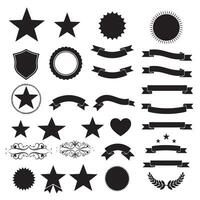 Scroll banner star, shield, heart shape and others element set silhouette for retro graphic templates vector