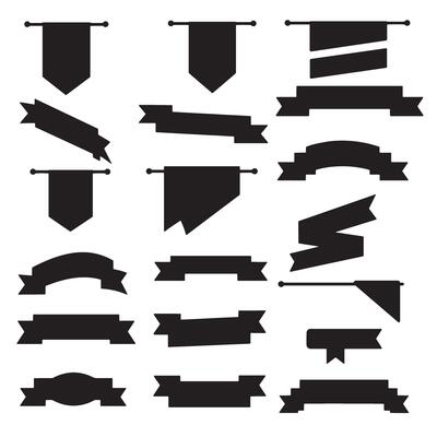 Folded scroll start ribbons banner element set silhouette for label creation, logo branding, and templates