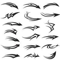 Abstract dynamic line motion graphics bundle featuring energy stroke symbols and silhouette movement effects vector