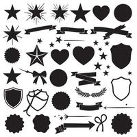 Star, shield, heart shape, ribbons banner and more design element set silhouette for logo and label templates vector