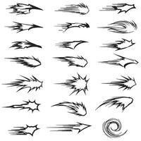 Comic style motion lines and dynamic swoosh effects in a line movement set for anime and graphic design vector
