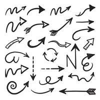 Hand drawn decorative arrow icon set with silhouette curved swirled and dotted lines for presentation or layout design vector