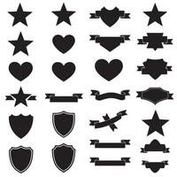 Star, shield, heart shape, ribbons banner and more design element silhouette for heritage layout use vector