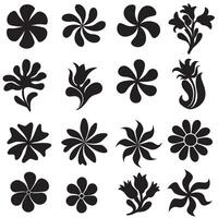 Icon set of groovy flower silhouettes with wavy line style elements for creative artwork and designs vector