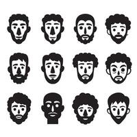 Mascot bundle with expressive cartoon man silhouette faces in bold abstract logo design set vector