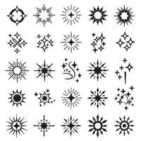 Twinkle sparkle and glowing star doodle set with silhouette burst elements cartoon explosions dynamic light and firework shine perfect for decoration and festive art design vector
