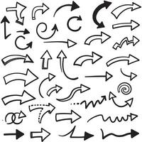 Creative arrow set featuring hand drawn straight and swirled silhouettes for layout design and infographic use vector