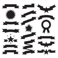 Star ribbons banner element set silhouette with minimal and ornate scroll style ribbons for marketing design vector