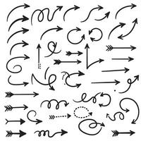 Hand drawn arrow pack with curved and swirled silhouette designs for creative graphics infographics and web use vector