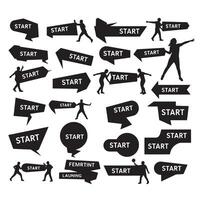 Curved fold start ribbons banner element set silhouette for old-school scroll banner and graphic elements vector