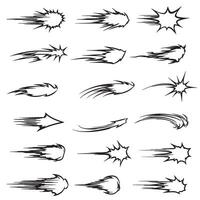 Swirl stroke line set with motion bursts comic speed lines and manga action effect for dynamic art vector