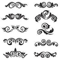 Decorative swirl and spiral silhouette set with vintage curl elements for tattoo, border, and graphic design vector