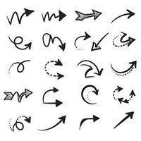 Arrow silhouette bundle with hand drawn style featuring straight dotted and curved lines for design presentations vector
