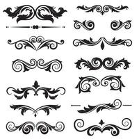 Black swirl and spiral silhouette bundle with decorative flourish icons for tattoo, scroll, and border art vector
