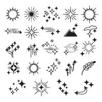 Decorative doodle line sparkle and silhouette bundle with hand drawn stars twinkle cartoon explosions dynamic comic light burst and glowing fireworks for design themes vector