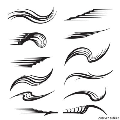 Abstract energy motion graphics elements with dynamic line strokes in a silhouette bundle for speed effects