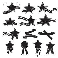 Vintage star ribbons banner element set silhouette design for award templates, scroll frames, and graphic logos vector
