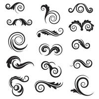 Decorative swirl and spiral silhouette pack with curls, corners, and hand-drawn scroll ornament vector