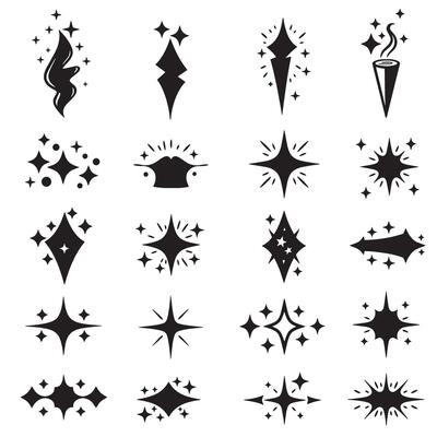 Comic cartoon sparkle stroke silhouette bundle with pop art effect visuals and bold line decorations