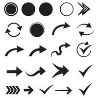Circle, arrow, check marks, and line and other element silhouette bundle with digital graphic shapes vector