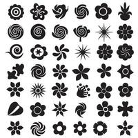 Silhouette set bundle with groovy variation flower, star, ribbon, cartoon animal, and hand shapes perfect for vintage layout and visual design vector