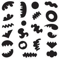 Groovy Funky element set bundle silhouette featuring outline floral patterns, swirl stars, retro ribbons, and fun icons vector