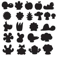 Groovy funky element tree, animal cartoon, flower and other element silhouette bundle with pop art graphics vector