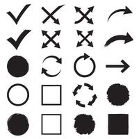 Check marks, crossed, arrows, underlines, circles, squares, brush stroke icon element silhouette bundle design set vector