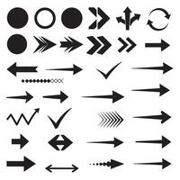 Circle, arrow, check marks, and line and other element silhouette bundle with clean shapes and minimal art vector