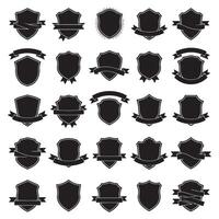 Vintage shield and ribbons banner adjust set bundle silhouette variation design for badge, label, and emblem art vector