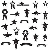 Elegant star ribbons banner element set silhouette for branding, sticker templates, and ornate layout graphics vector