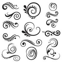Swirl and spiral silhouette set with ornate decorative lines and vintage curl flourishes for frame design vector