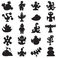Groovy funky element tree, animal cartoon, flower and other element silhouette bundle with fun natural themes vector