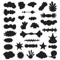 Groovy funky element tree, animal cartoon, flower and other element silhouette bundle with decorative swirl icons vector