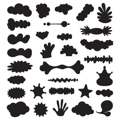 Groovy funky element tree, animal cartoon, flower and other element silhouette bundle with decorative swirl icons