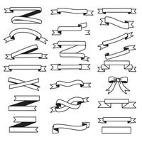 Vintage outline art ribbon banner set bundle silhouette variation design for creative label and title use vector