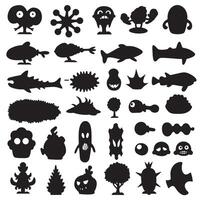 Groovy funky element tree, animal cartoon, flower and other element silhouette bundle with simple line details vector