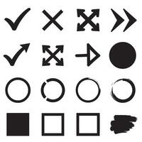 Check marks, crossed, arrows, underlines, circles, squares, brush stroke icon element silhouette bundle symbols vector