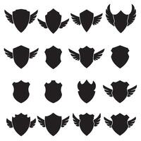 Unique shields wings element silhouette bundle with royal branding symbols, decorative wings, and fantasy security graphic elements vector