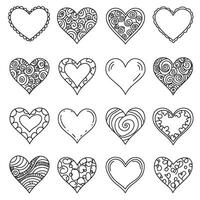 Minimal heart icon bundle with silhouette drawing and line art perfect for custom coloring page designs vector