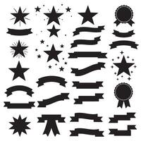 Award style star ribbons banner element set silhouette for layout design, graphics, and classic templates vector