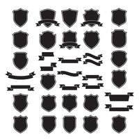 Vintage shield and ribbons banner adjust set bundle silhouette variation design for minimal scroll templates vector