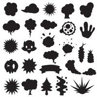 Groovy funky element tree, animal cartoon, flower and other element silhouette bundle with bold retro flowers vector