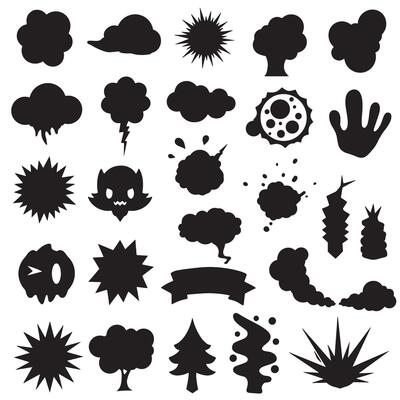 Groovy funky element tree, animal cartoon, flower and other element silhouette bundle with bold retro flowers