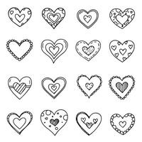 Heart shape silhouette drawing icons bundle with line art perfect for coloring pages and decorative variation design vector