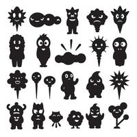 Groovy funky element tree, animal cartoon, flower and other element silhouette bundle with whimsical edge detail vector