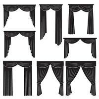 Chic Curtains element silhouette bundle with classic drapes, valances, and window styles vector