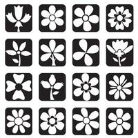 Silhouette flower icon bundle with wavy and groovy elements for unique floral design and pattern variation templates vector