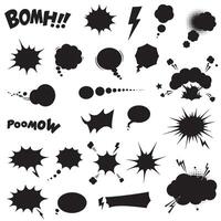 Boom effect and burst silhouette illustrations with speech bubbles for comics retro themes and pop art layout vector