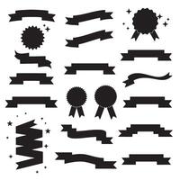 Decorative star ribbons banner element set silhouette with scroll, curl, and fold shapes for layout design vector